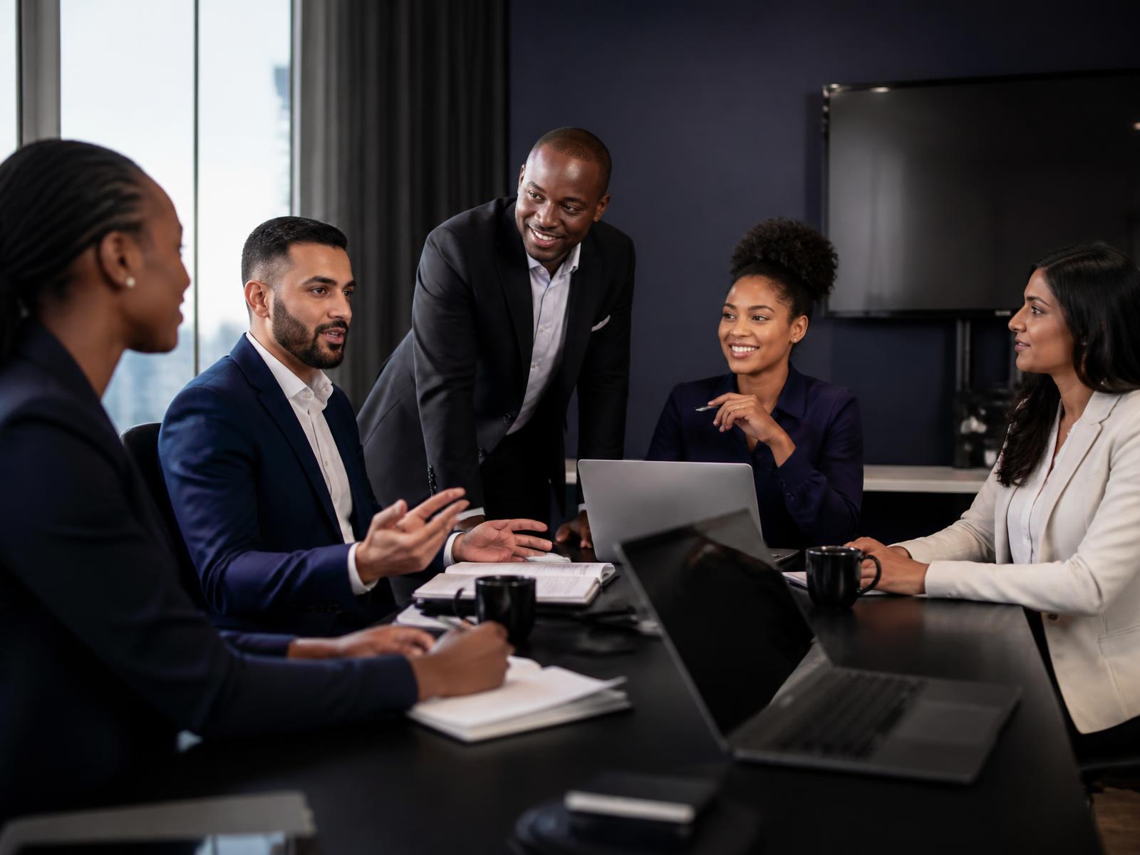 Black and Indian South African entrepreneurs working through a growth plan together in a boardroom